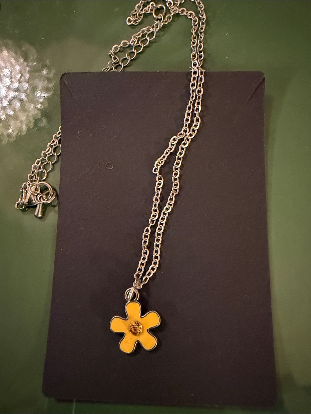 Source Unknown Yellow Flower Pendant Necklace with Silver Chain